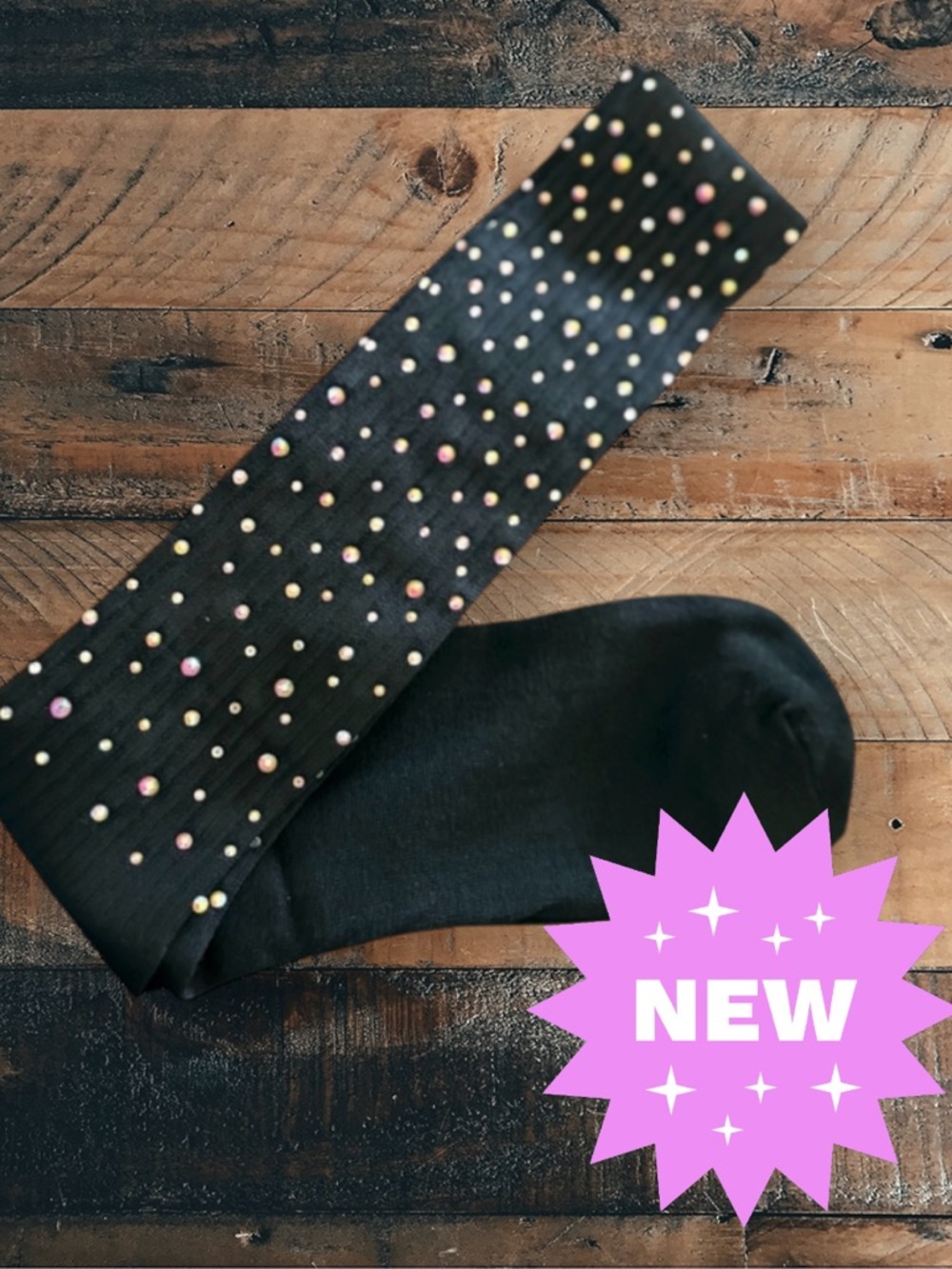 Black Multi-Colored Rhinestone-Embellished Socks - Picture 1 of 5